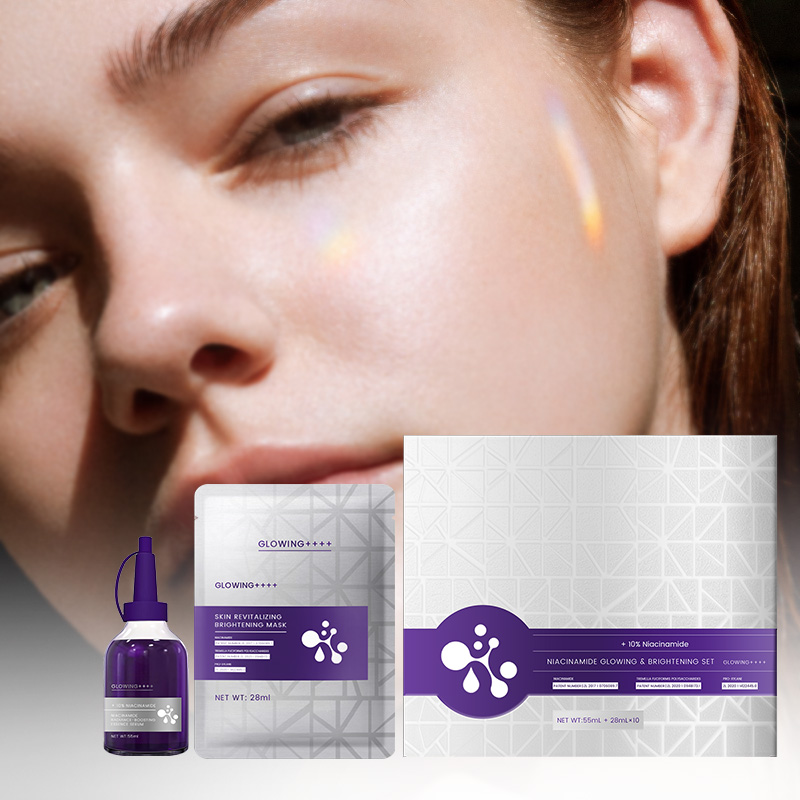 Halal Cosmetic Private Label Naicinamide Whitening Brightening Face Serum Mask Skin Care Set